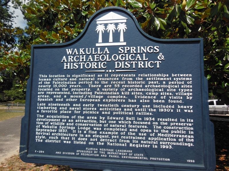 Wakulla Springs Archaeological & Historic District Marker. Click for full size. Wakulla Springs Archaeological & Historic District Marker image. Click for full size.
