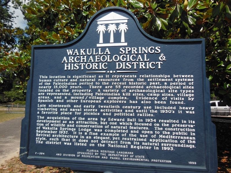 Wakulla Springs Archaeological & Historic District Marker image. Click for full size.