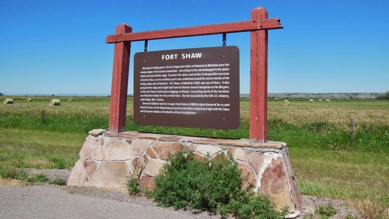 Fort Shaw Marker (<b><i>wide view</b></i>) image. Click for full size.