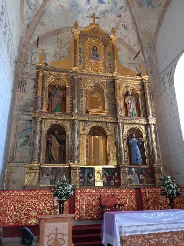 The main altarpiece and the mural behind it, as mentioned in the marker text.. Click for full size. The main altarpiece and the mural behind it, as mentioned in the marker text. image. Click for full size.
