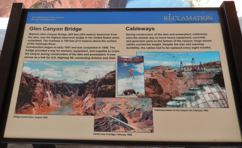 Glen Canyon Bridge / Cableways Marker. Click for full size. Glen Canyon Bridge / Cableways Marker image. Click for full size.