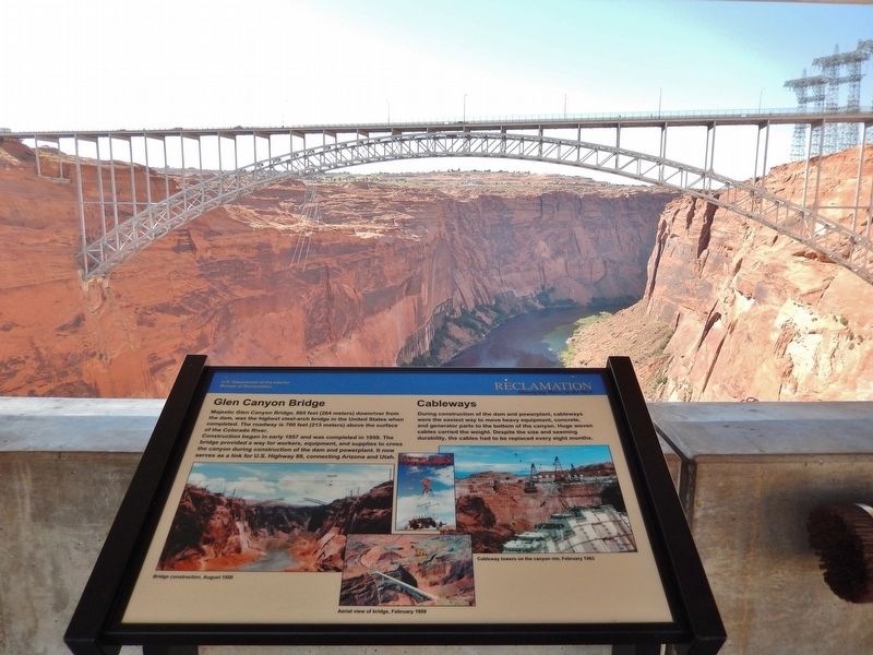 Glen Canyon Bridge / Cableways Marker (<b><i>wide view, bridge in background</b></i>). Click for full size. Glen Canyon Bridge / Cableways Marker (<b><i>wide view, bridge in background</b></i>) image. Click for full size.