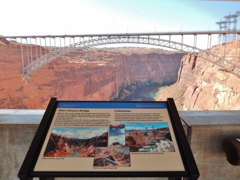 Glen Canyon Bridge / Cableways Marker (<b><i>wide view, bridge in background</b></i>) image. Click for full size.