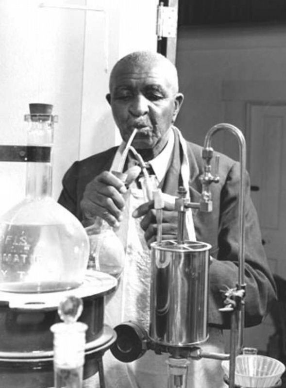 George Washington Carver at work in his laboratory. image. Click for full size.