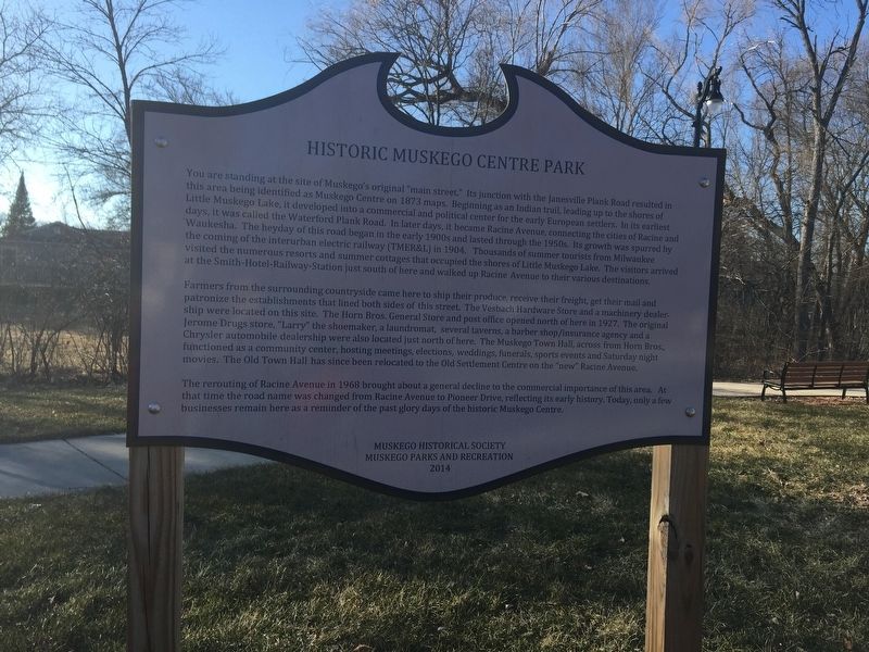 Historic Muskego Centre Park Marker image. Click for full size.