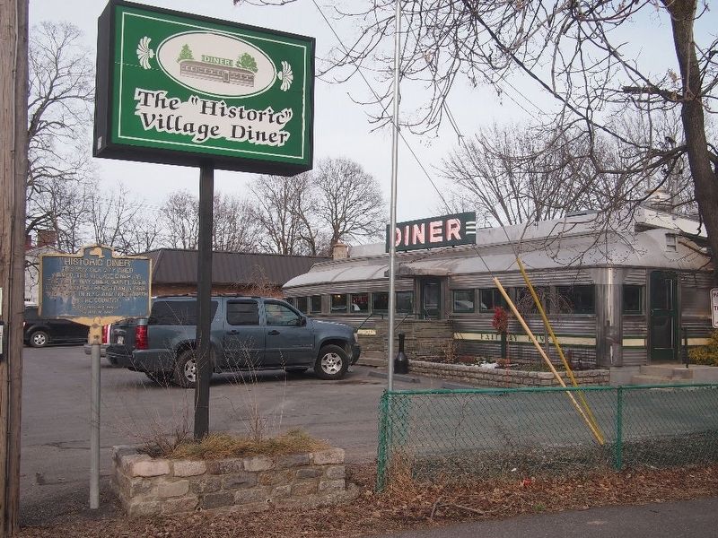 The "Historic" Village Diner Sign, Marker, and diner image. Click for full size.