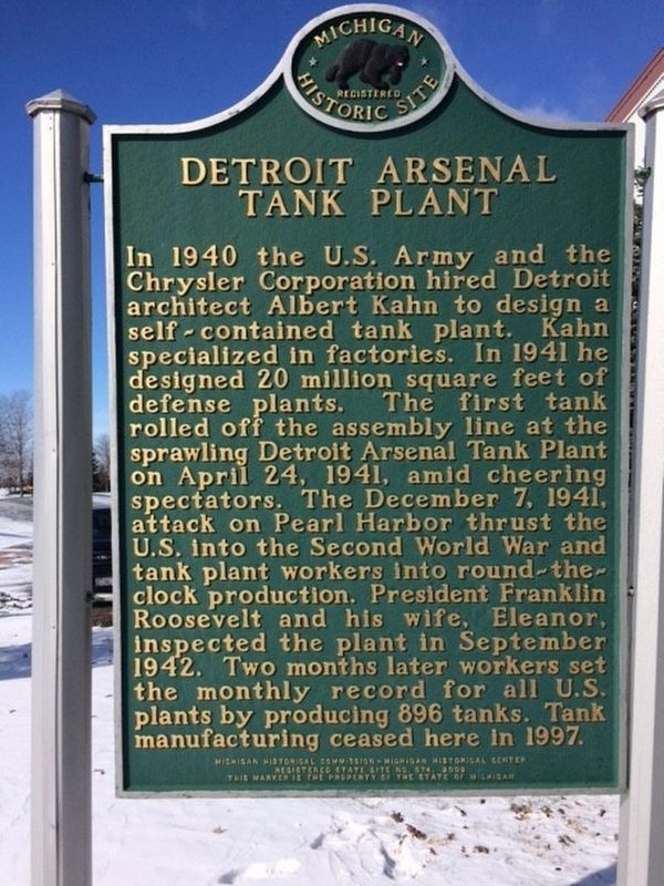 Detroit Arsenal Tank Plant Marker image. Click for full size.