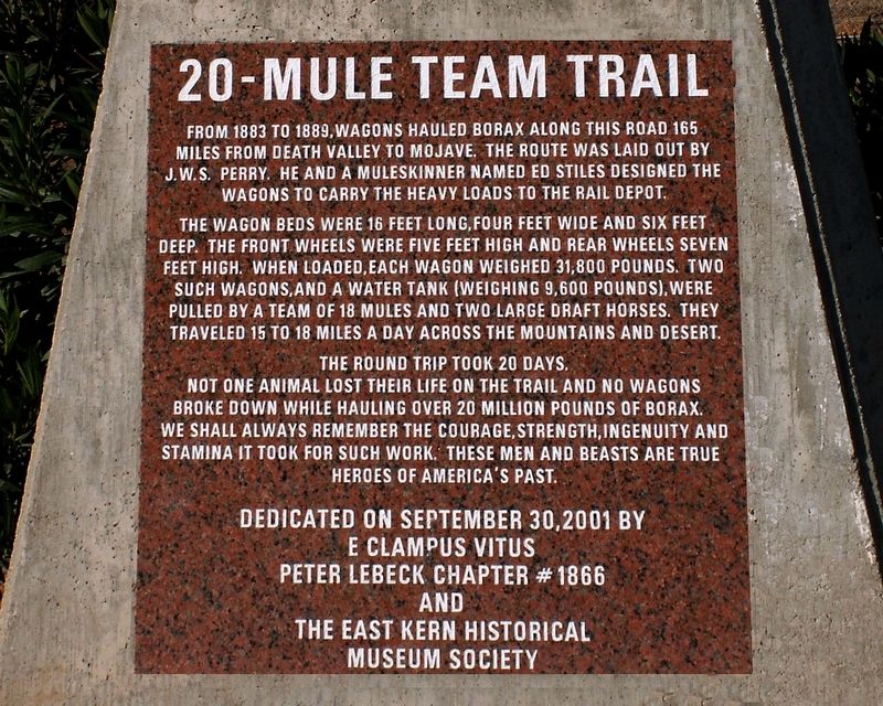 20-Mule Team Trail Marker. Click for full size. 20-Mule Team Trail Marker image. Click for full size.