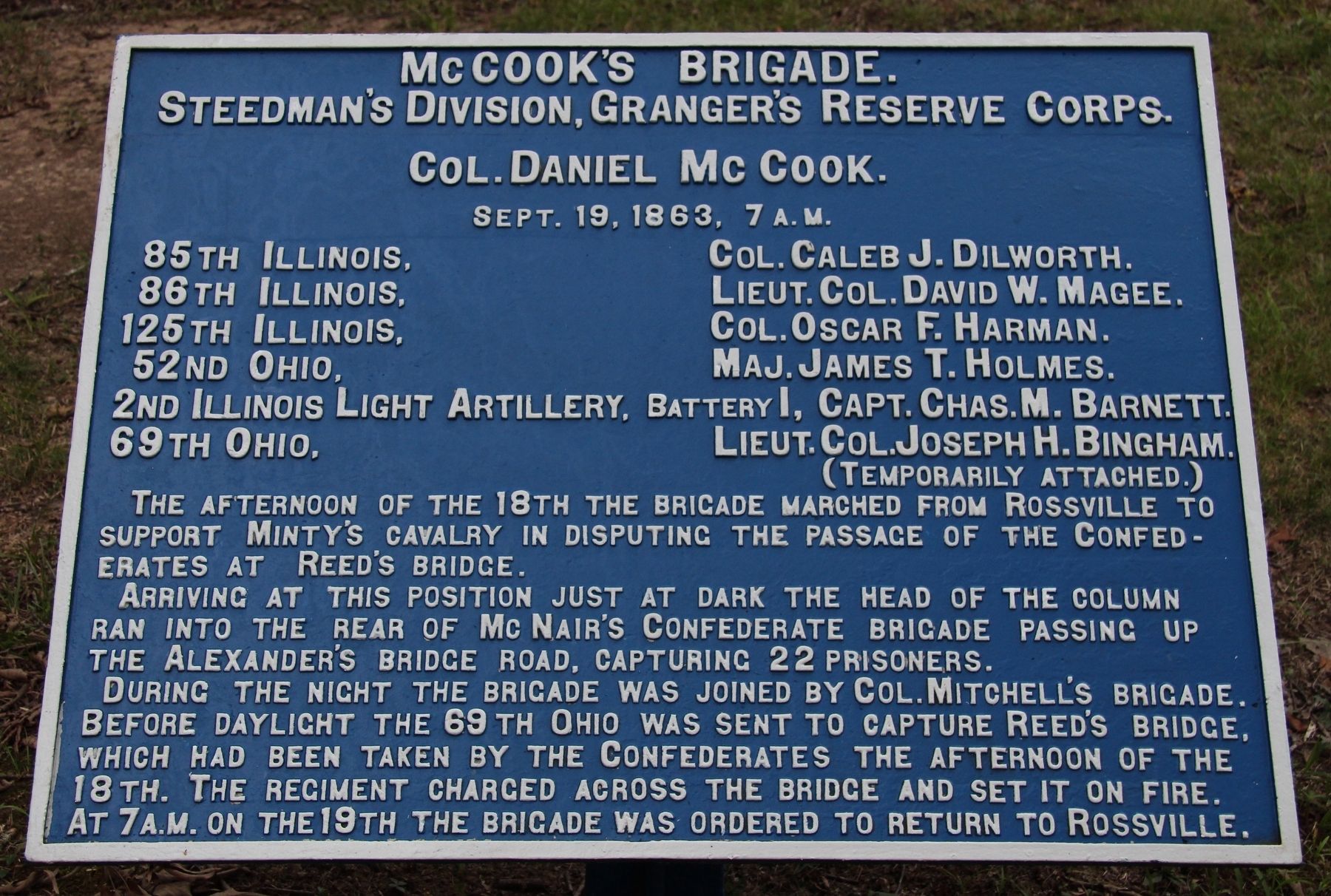 McCook's Brigade Marker. Click for full size. McCook's Brigade Marker image. Click for full size.