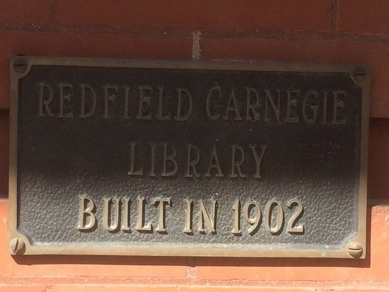 Redfield Carnegie Library Dedication Plate image. Click for full size.