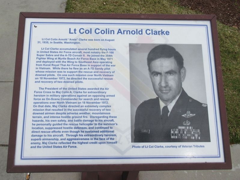 Lt Col Colin Arnold Clarke Marker. Click for full size. Lt Col Colin Arnold Clarke Marker image. Click for full size.