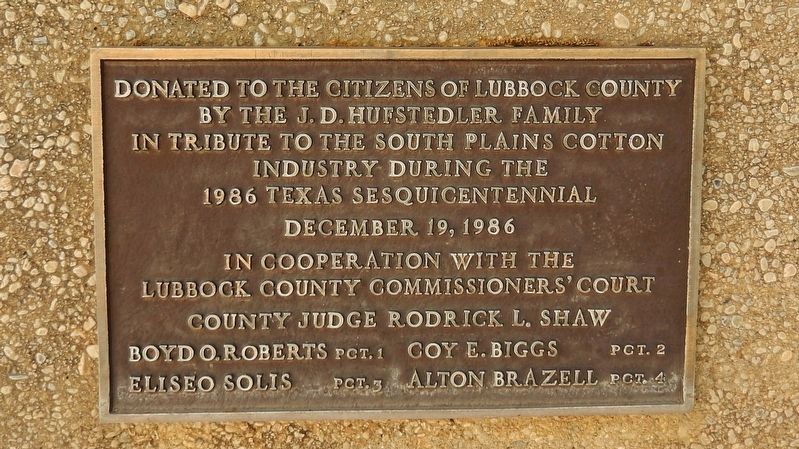 A Tribute to Cotton Dedication Placard (<b><i>back side of monument</i></b>) image. Click for full size.