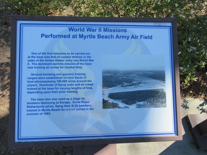 World War II Missions Performed at Myrtle Beach Army Air Field Marker image. Click for full size.