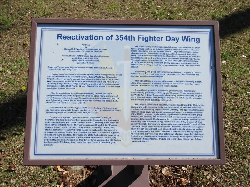Reactivation of 354th Fighter Day Wing Marker image. Click for full size.