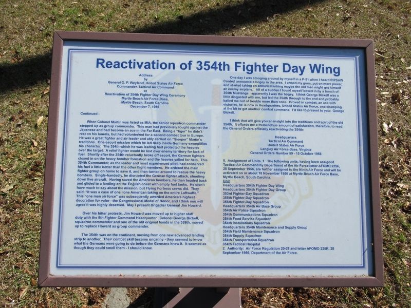 Reactivation of 354th Fighter Day Wing Marker image. Click for full size.