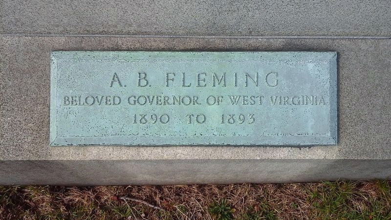 A. B. Fleming name plate at the base of his obelisk image. Click for full size.
