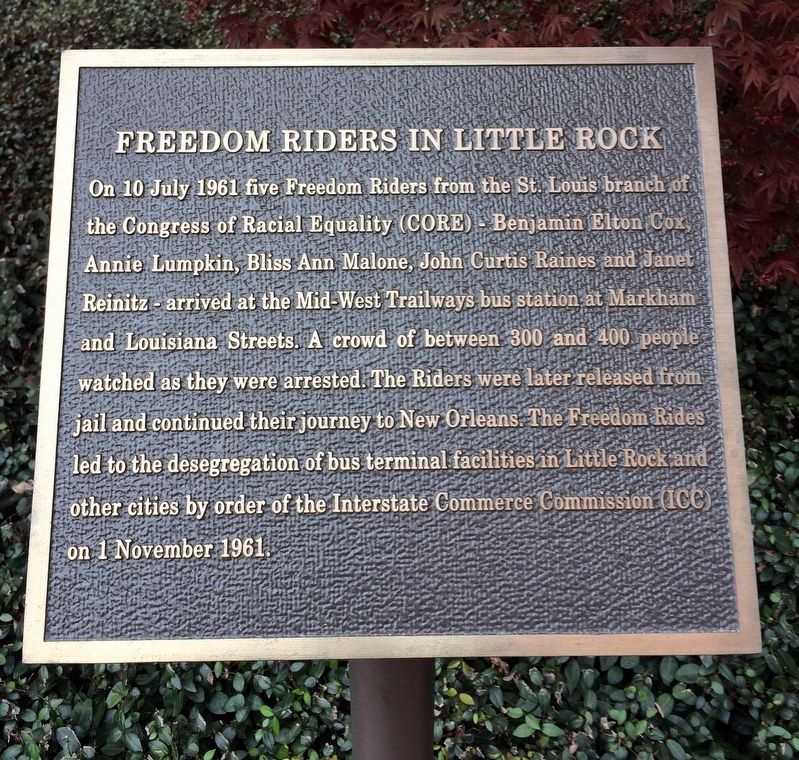 Freedom Riders in Little Rock Marker image. Click for full size.