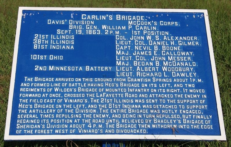 Carlin's Brigade Marker. Click for full size. Carlin's Brigade Marker image. Click for full size.
