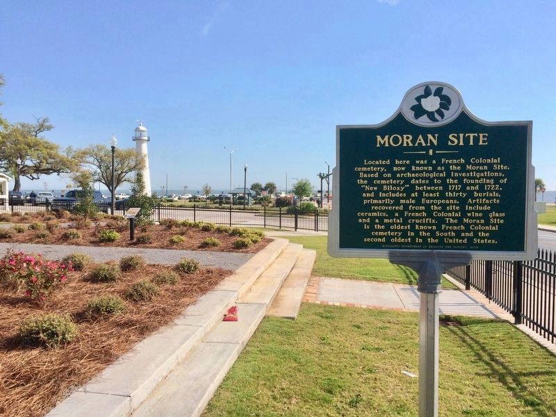 Moran Site Marker in new location, inside garden at Biloxi Visitors Center. image. Click for full size.