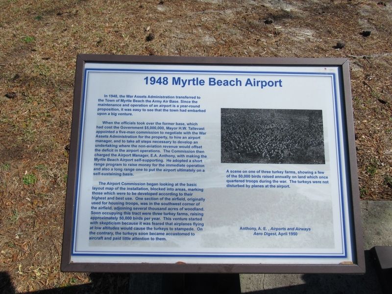 1948 Myrtle Beach Airport Marker. Click for full size. 1948 Myrtle Beach Airport Marker image. Click for full size.