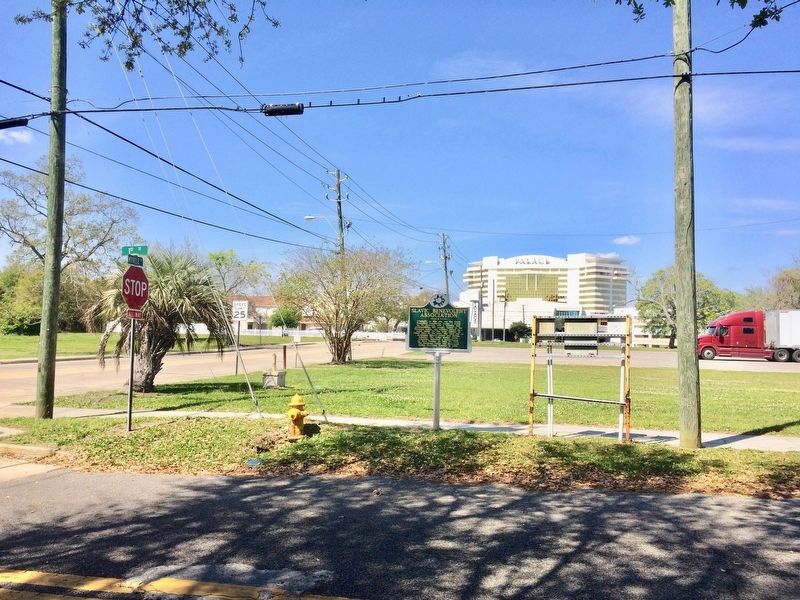 View of marker, looking north on Myrtle Street, towards the Palace Casino.. Click for full size. View of marker, looking north on Myrtle Street, towards the Palace Casino. image. Click for full size.