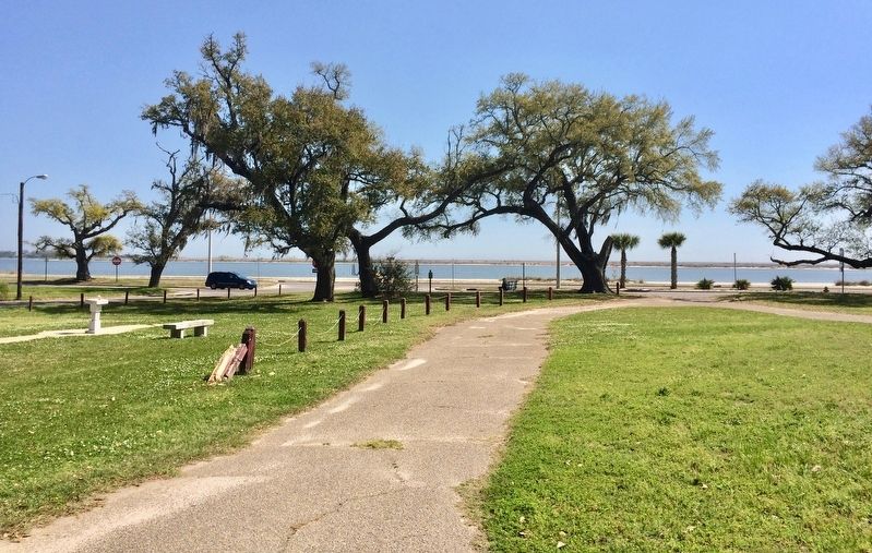 View from the former location of the church towards marker and Gulf of Mexico.. Click for full size. View from the former location of the church towards marker and Gulf of Mexico. image. Click for full size.
