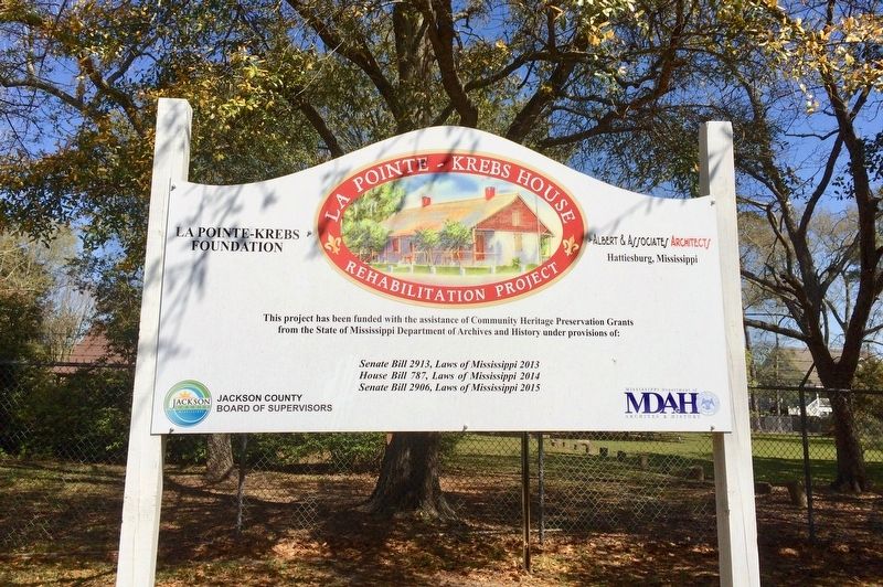 LaPointe-Krebs House Rehabilitation Project sign.. Click for full size. LaPointe-Krebs House Rehabilitation Project sign. image. Click for full size.