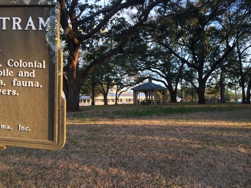 View from marker of rebuilt Alabama Welcome Center. image. Click for full size.