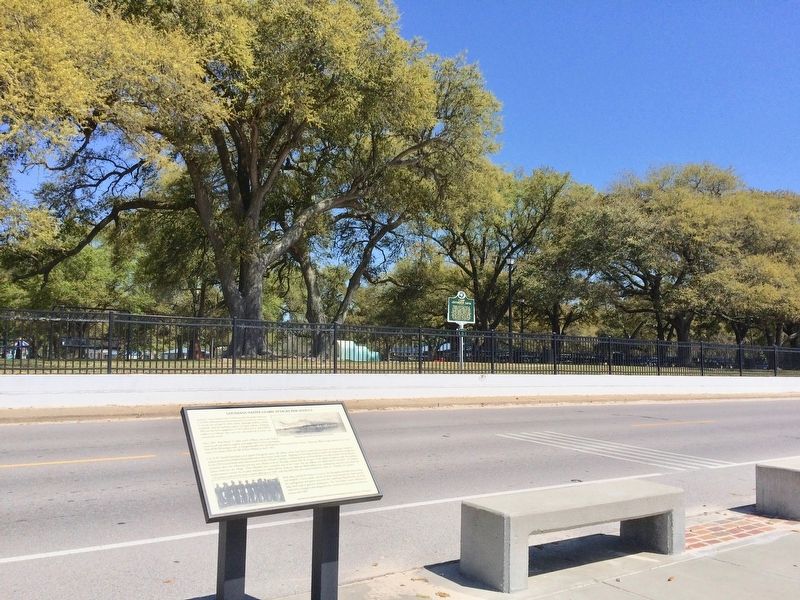 View of Camp Jefferson Davis Marker & former camp location from Pascagoula Promenade. image. Click for full size.