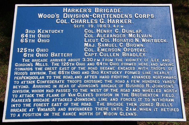 Harker's Brigade Marker. Click for full size. Harker's Brigade Marker image. Click for full size.