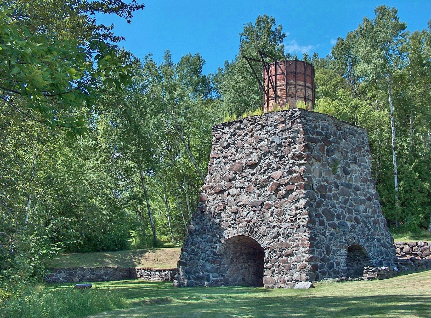 Katahdin Iron Works Furnace Ruins (<b><i>marker visible left of furnace ruins</b></i>) image. Click for full size.