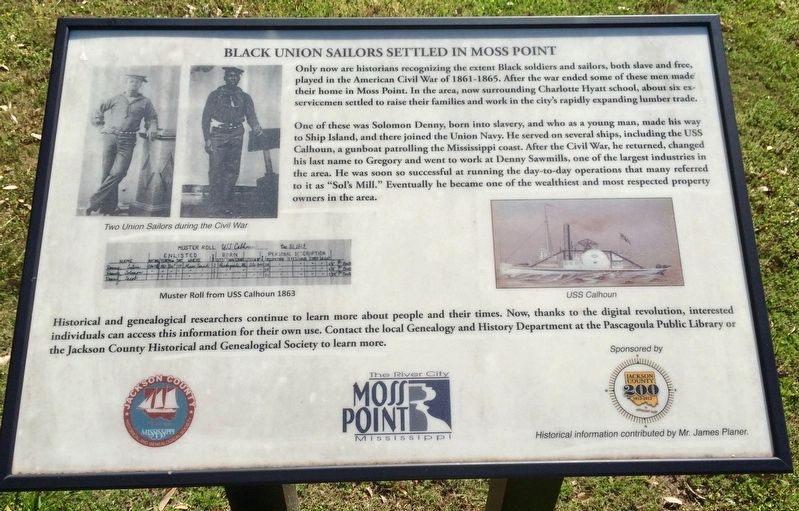 Black Union Sailors Settled in Moss Point Marker image. Click for full size.