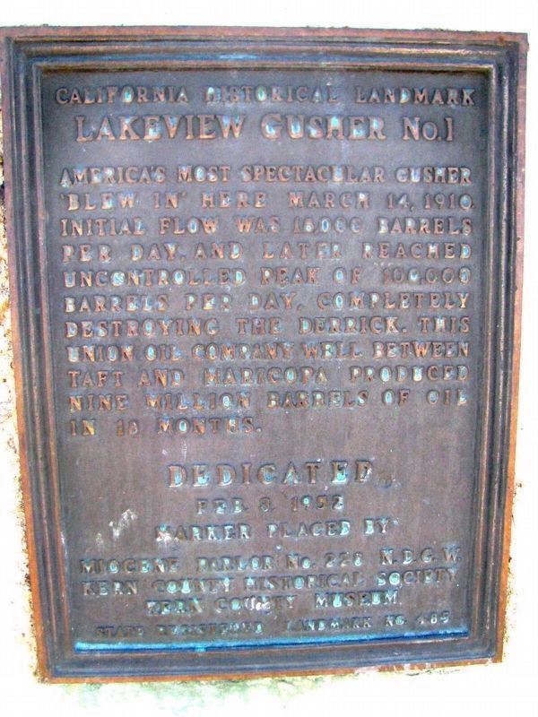 Lakeview Gusher No.1 Marker. Click for full size. Lakeview Gusher No.1 Marker image. Click for full size.
