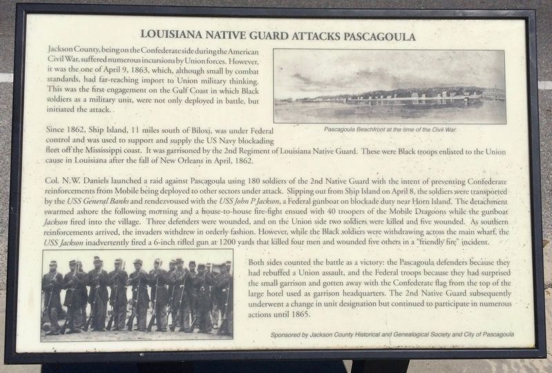 Louisiana Native Guard Attacks Pascagoula Marker image. Click for full size.