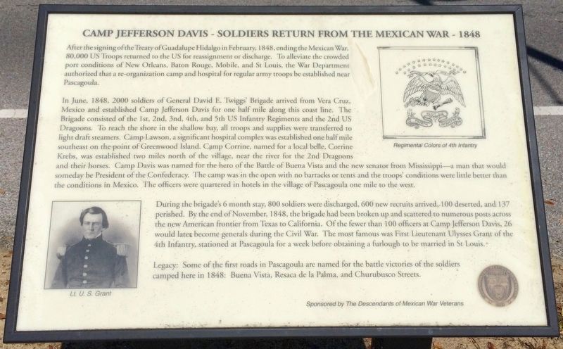 Camp Jefferson Davis - Soldiers Return From The Mexican War - 1848 Marker. Click for full size. Camp Jefferson Davis - Soldiers Return From The Mexican War - 1848 Marker image. Click for full size.