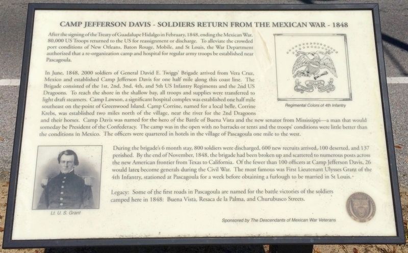 Camp Jefferson Davis - Soldiers Return From The Mexican War - 1848 Marker image. Click for full size.