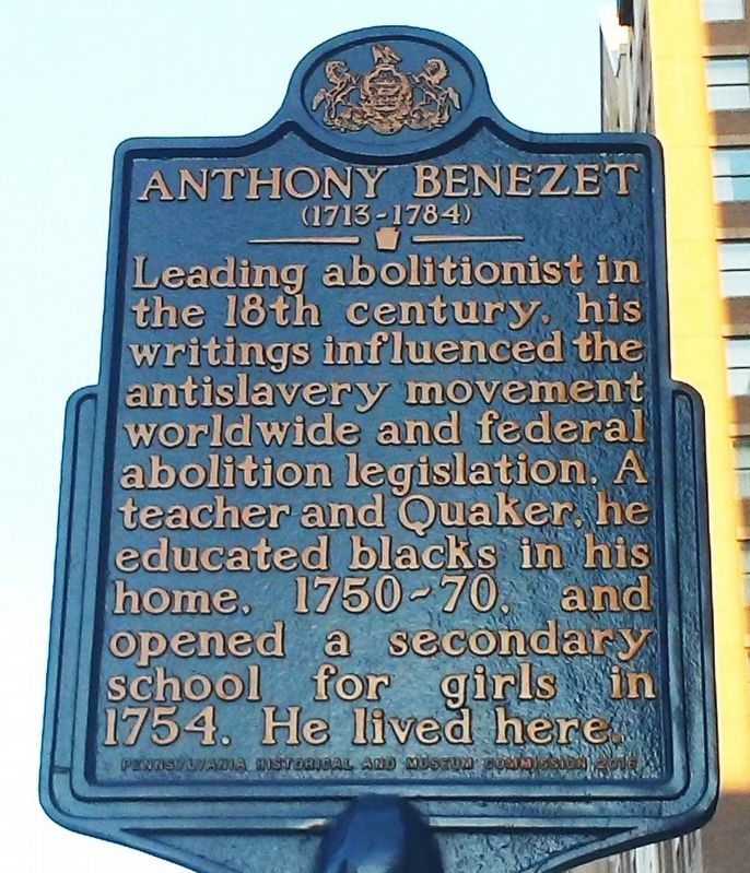 Anthony Benezet Marker. Click for full size. Anthony Benezet Marker image. Click for full size.