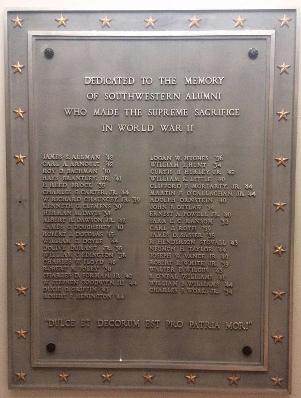 Southwestern Alumni World War II Memorial Marker image. Click for full size.