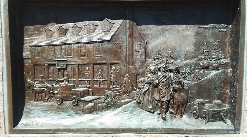 Tun Tavern Bas Relief on Monument to Scottish Immigrants image. Click for full size.