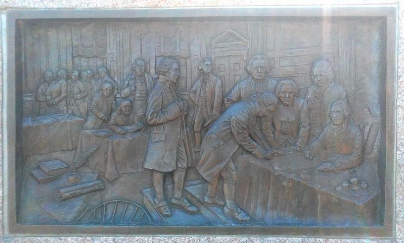 Declaration of Independence Bas Relief on Monument to Scottish Immigrants image. Click for full size.