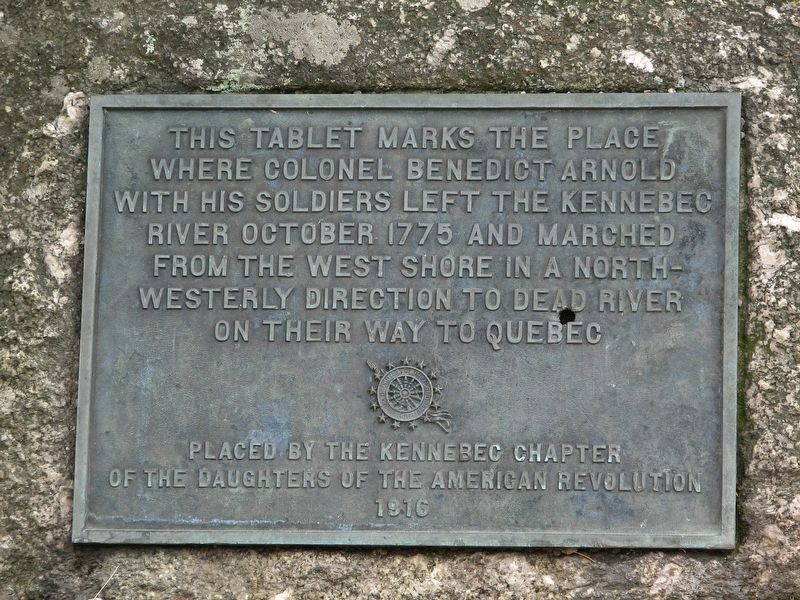 Benedict Arnold 1775 Kennebec River Crossing Marker. Click for full size. Benedict Arnold 1775 Kennebec River Crossing Marker image. Click for full size.