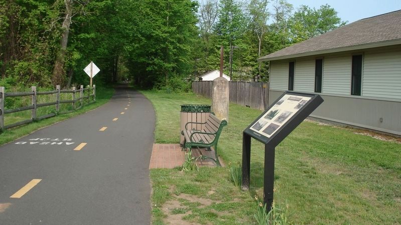 The former CNE railroad station is behind the marker.. Click for full size. The former CNE railroad station is behind the marker. image. Click for full size.