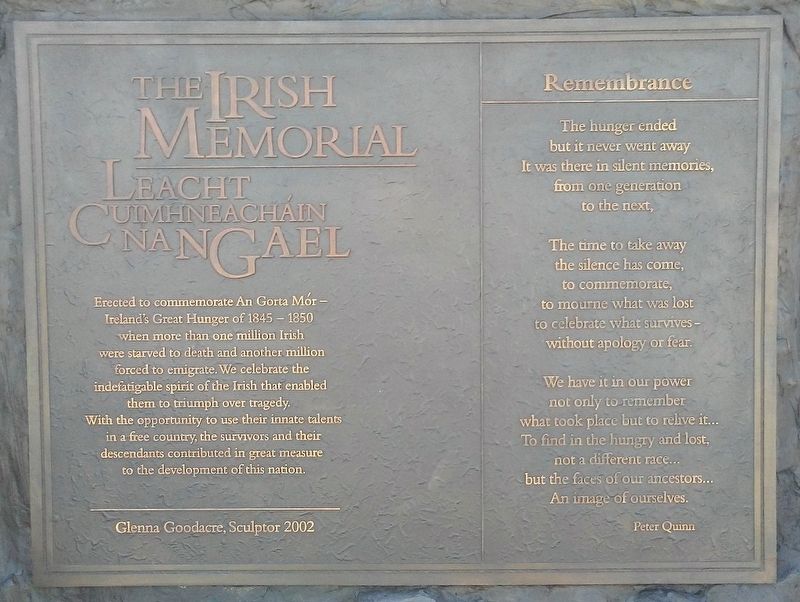 The Irish Memorial / Leacht Cuimhneacháin na nGael Marker. Click for full size. The Irish Memorial / Leacht Cuimhneacháin na nGael Marker image. Click for full size.