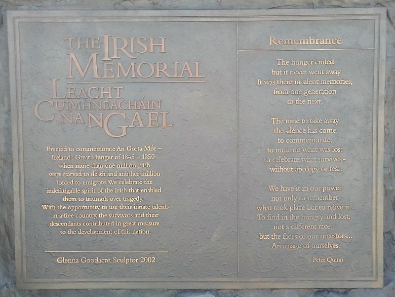The Irish Memorial / Leacht Cuimhneachin na nGael Marker image. Click for full size.