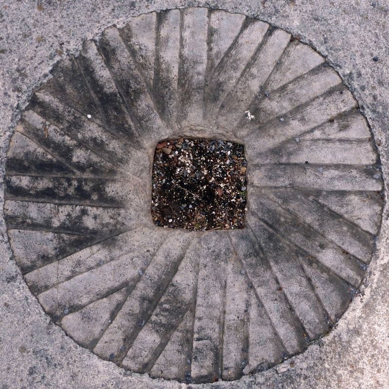 Mill Stone in the sidewalk in front of the Mill image. Click for full size.