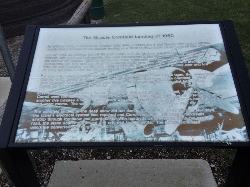 The Miracle Cornfield Landing of 1960 Marker. Click for full size. The Miracle Cornfield Landing of 1960 Marker image. Click for full size.