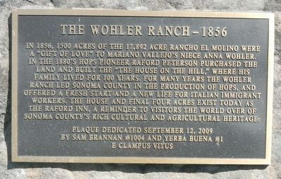 The Wohler Ranch -- 1856 Marker image. Click for full size.