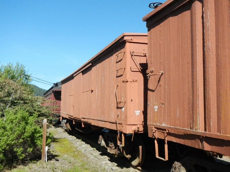 Petaluma & Santa Rosa Railroad Company wooden box cars nos. 100 and 102. Click for full size. Petaluma & Santa Rosa Railroad Company wooden box cars nos. 100 and 102 image. Click for full size.