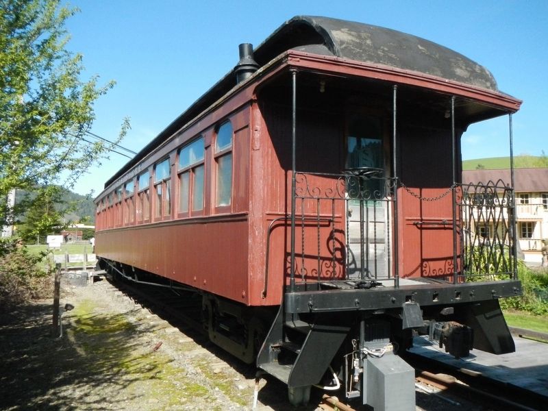 North Shore Railroad wooden open platform passenger car. Click for full size. North Shore Railroad wooden open platform passenger car image. Click for full size.