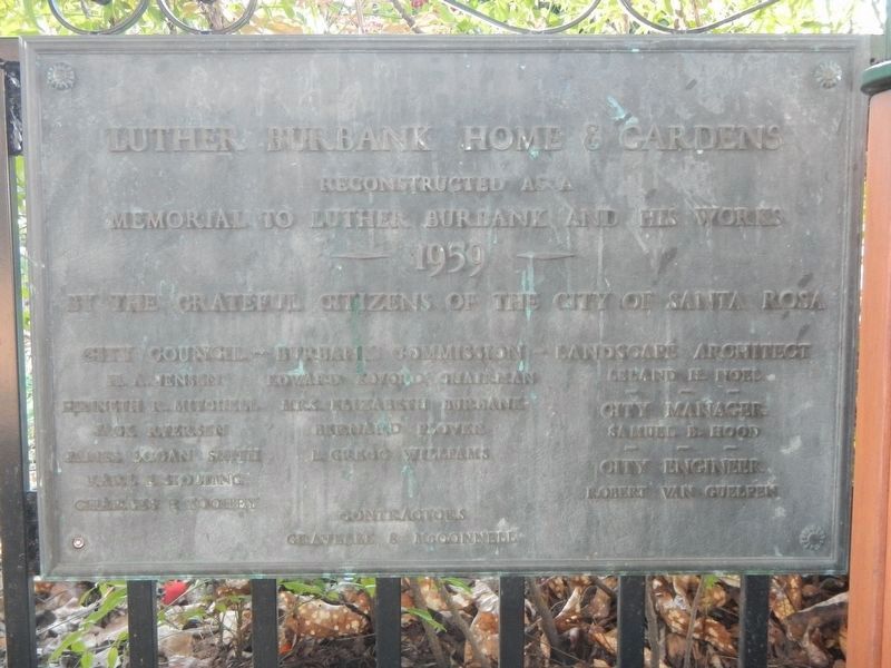 Additional plaque located at Luther Burbank Home & Gardens image. Click for full size.